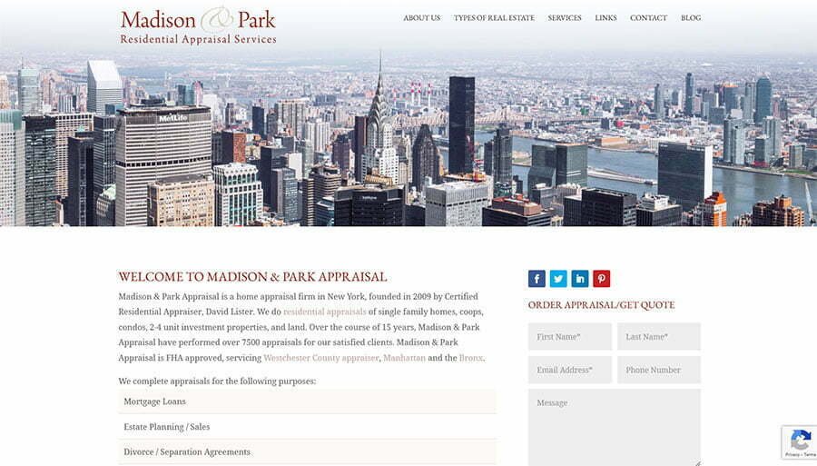 Madison and Park website homepage